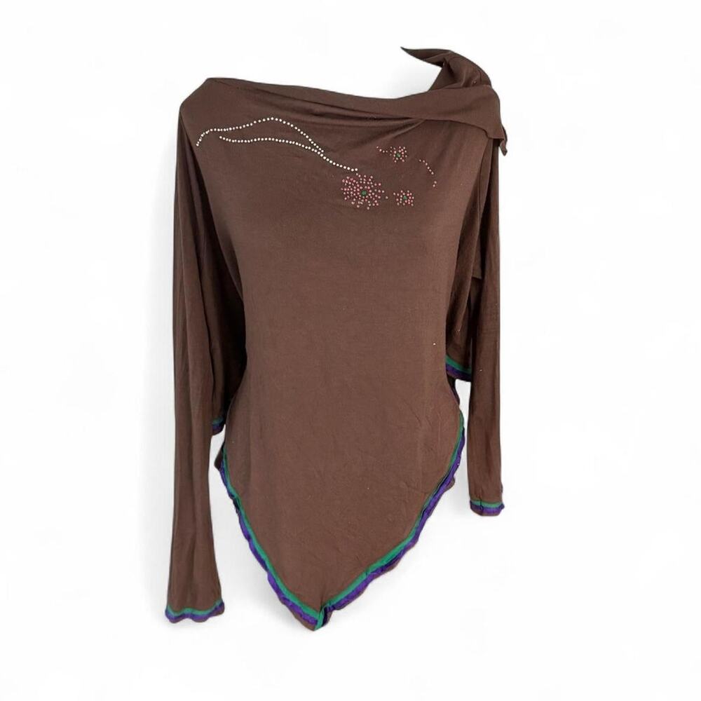 Y2K Asymmetrical off the shoulder brown Mcbling poncho style draping top large